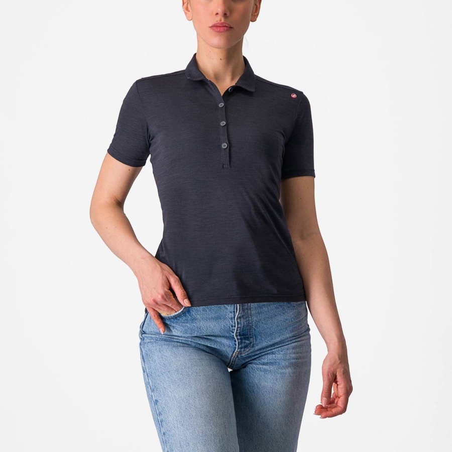 Casual Dama Castelli MERINO W POLO Negrii | 34KTASYOQ