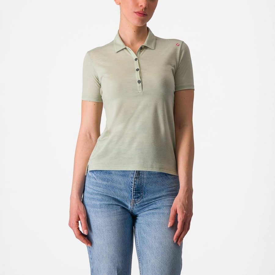 Casual Dama Castelli MERINO W POLO Verzi | 90DOJLPZC