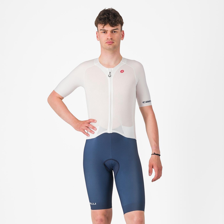 Costum De Viteză Barbati Castelli SANREMO BTW X2 Albi Albastri | 86DPFWGOI