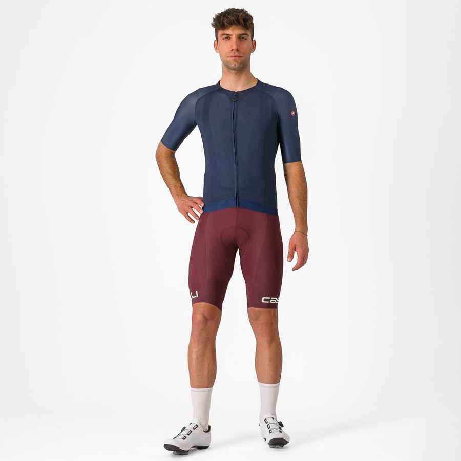 Pantaloni Scurți Cu Bavetă Barbati Castelli FREE AERO RC CLASSIC Visinii Inchis Albi | 70GJCDAYR