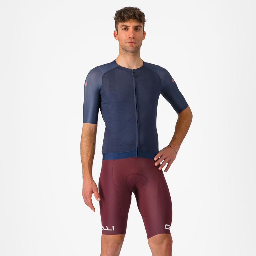 Pantaloni Scurți Cu Bavetă Barbati Castelli FREE AERO RC CLASSIC Visinii Inchis Albi | 70GJCDAYR